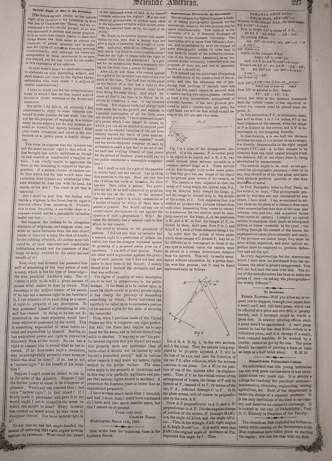 Scientific American, March 29, 1856. Stereoscopic books; Daguerreotype Pictures