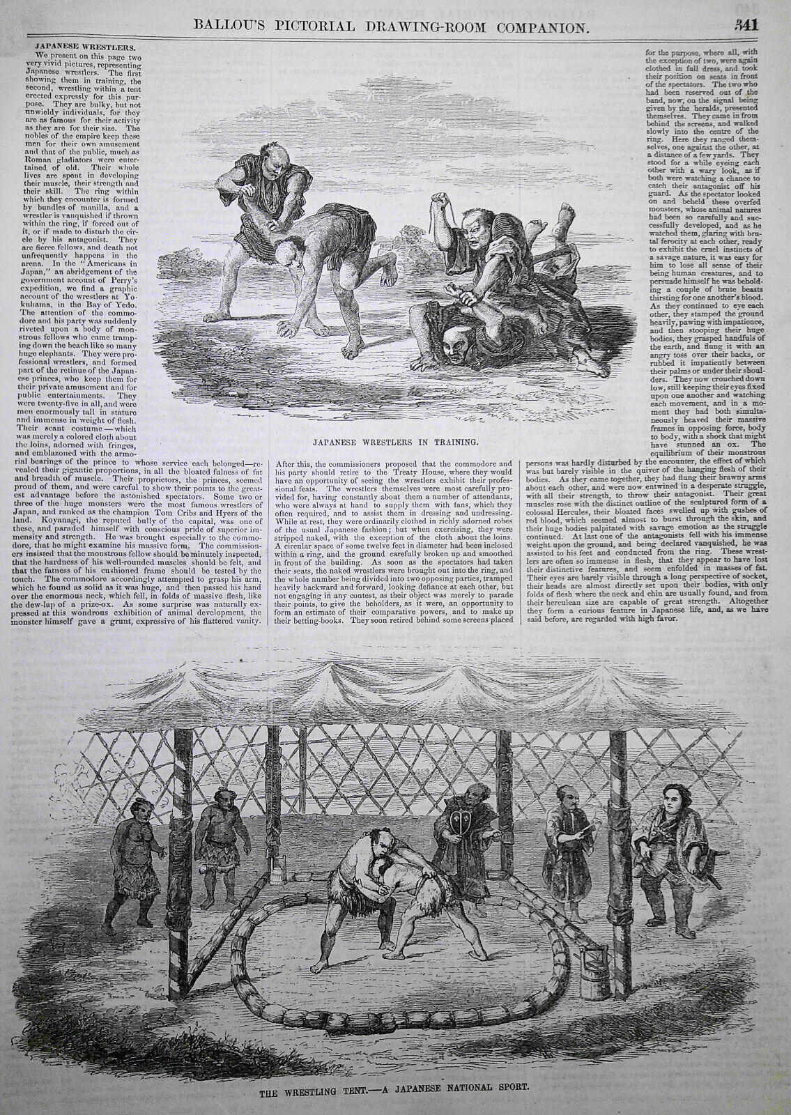 Ballou's Pictorial May 30, 1857.  Japanese Wrestlers; Shakespeare Wrestling, etc