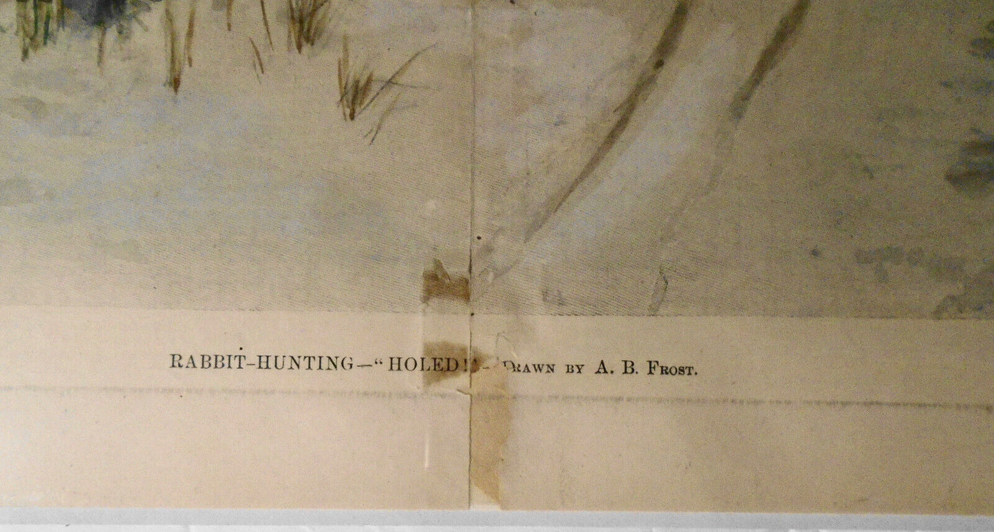 1890 Rabbit-hunting - "Holed!" by A. B. Frost. Hand-colored. 19" X 15", original