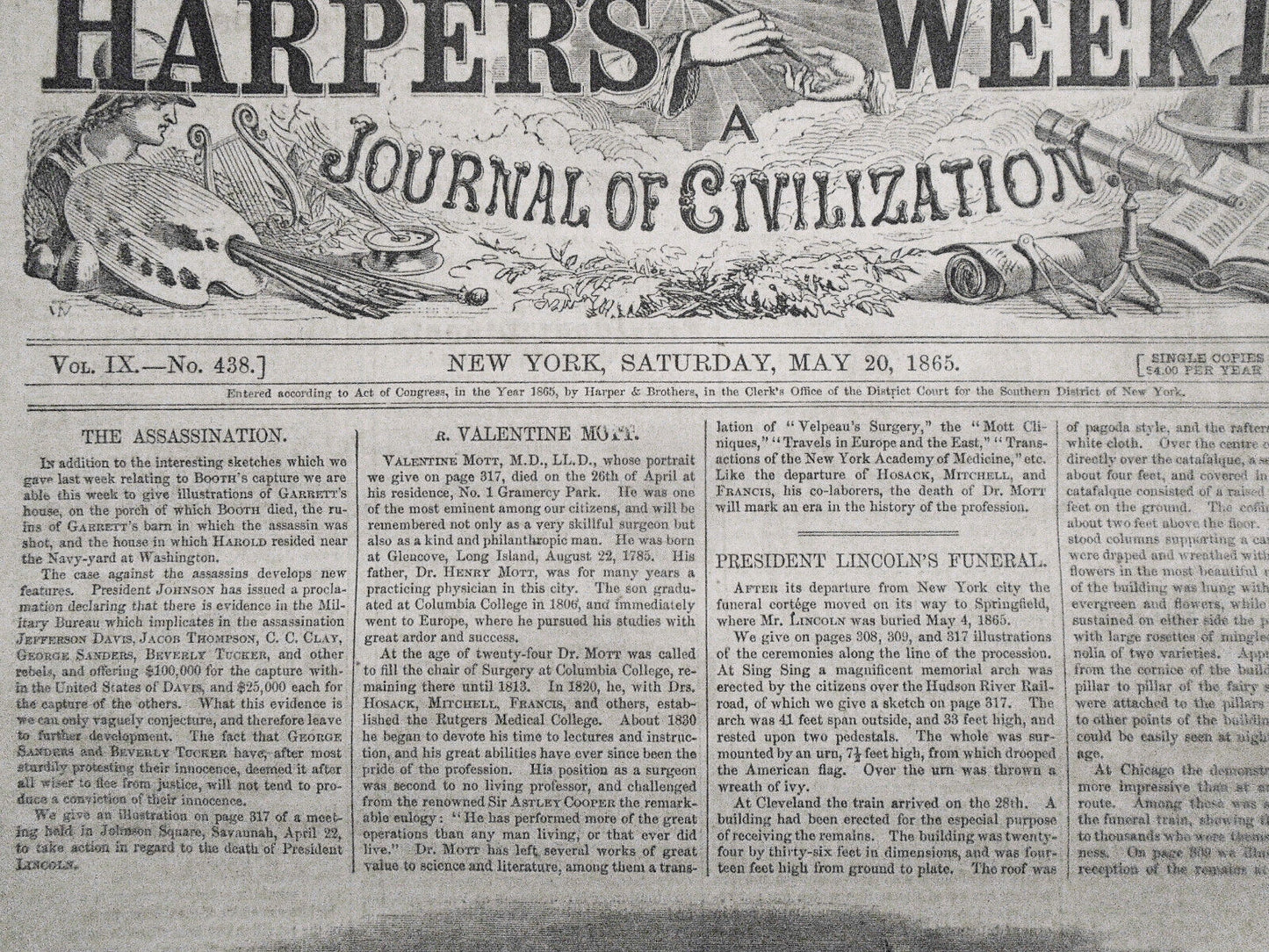 Harper's Weekly May 20, 1865. Original: Lincoln, Booth,  Blacks and the Ballot.