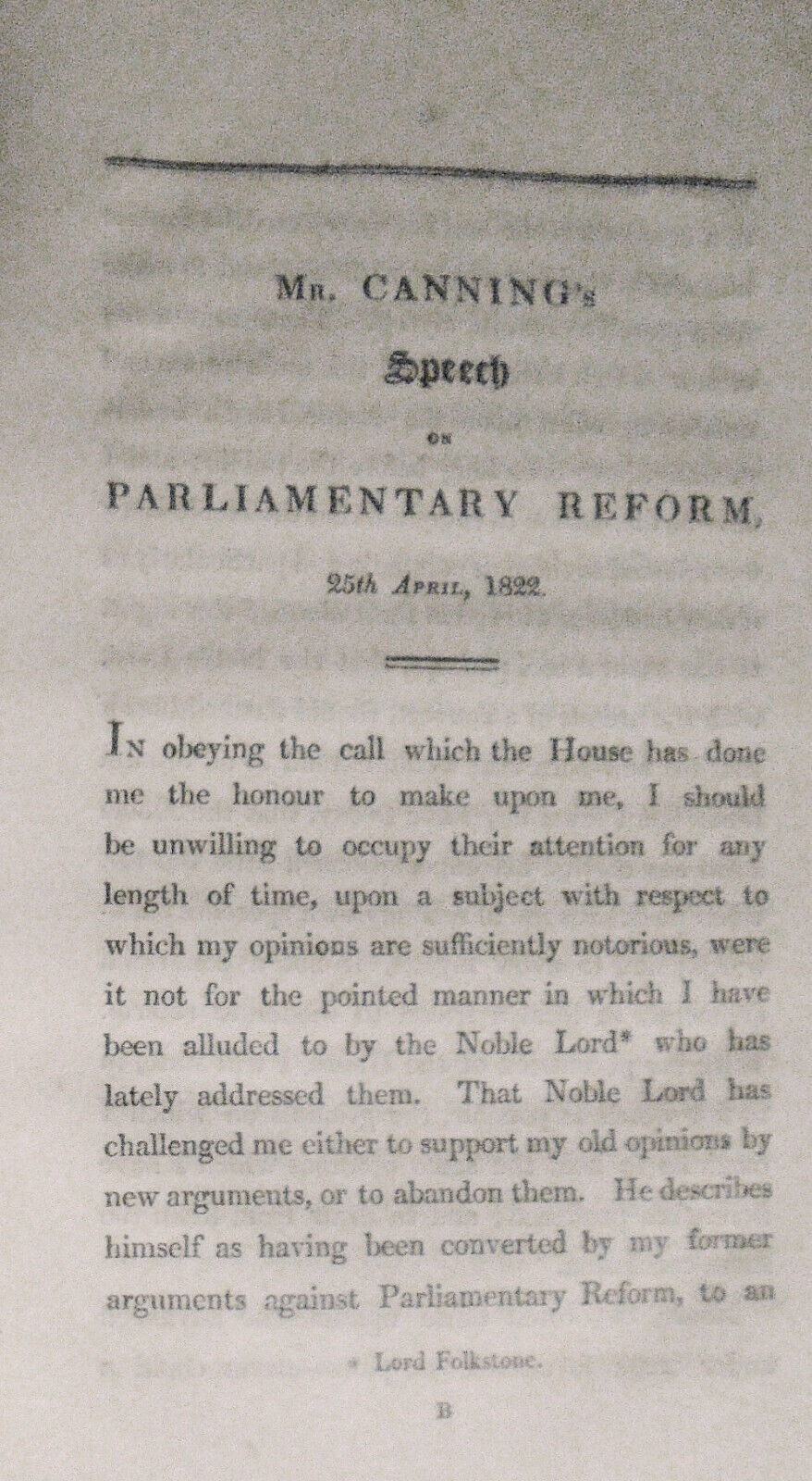 1822 Corrected report of the speech of  George Canning in the House of Commons