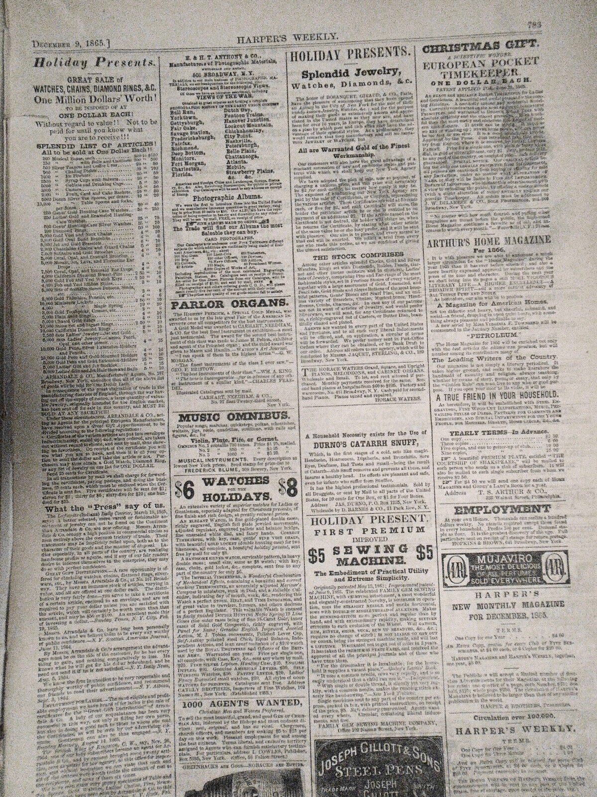 Original Harper's Weekly December 9, 1865 - Complete issue [Post Civil War]