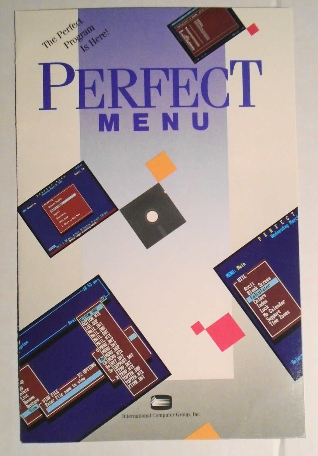 Perfect Menu - LAN Front-End Menu Program (with e-mail). IBM 5 1/4" Demo Program