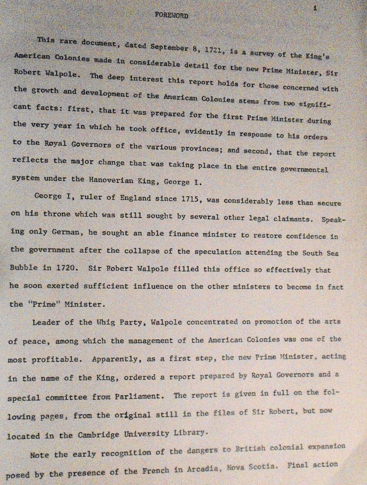 State of Your Majesty's Plantations on the Continent North America 1721 - TYPED
