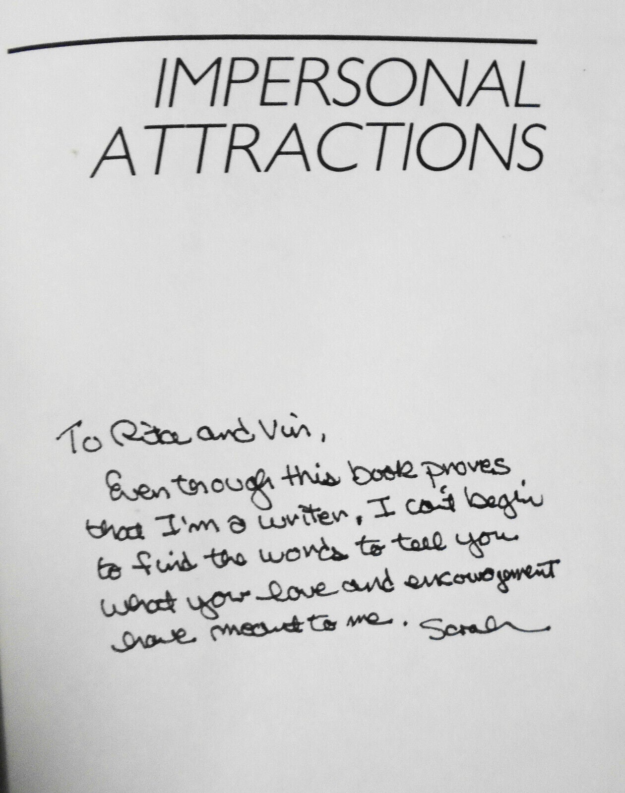 Impersonal Attractions, by Sarah Shankman. SIGNED First Edition 1985. Fine/VG