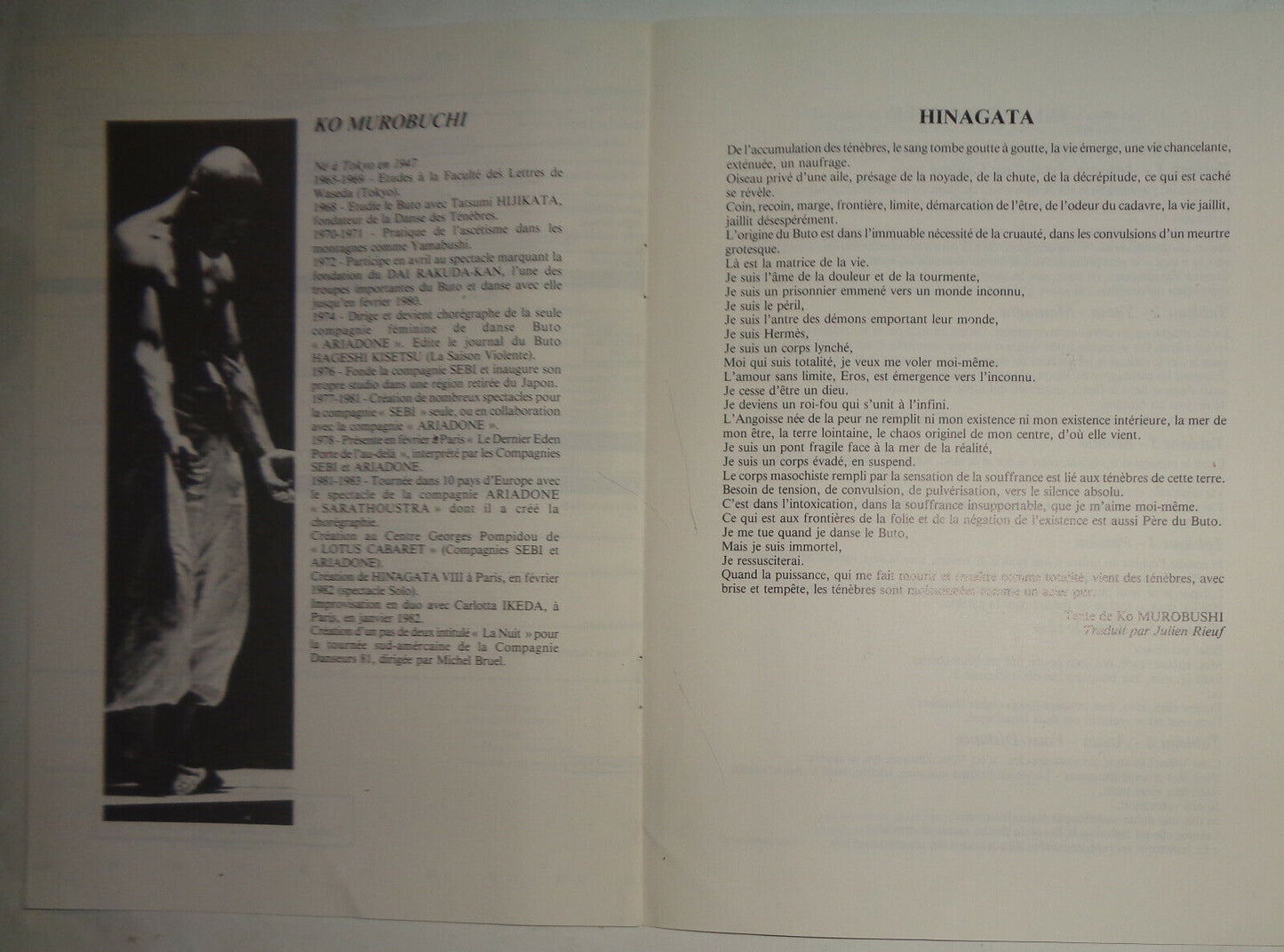 Danses Buto - Souvenir Program - 1983, Maison des Cultures du Monde, Japon 83