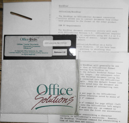 OfficeLink/Wordstar document conversion utility for OfficeWriter 4.0 - 1985