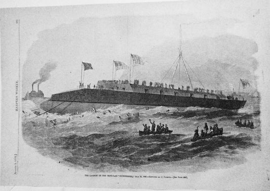 Launch Of The Iron-clad "Dunderberg" - Harper's Weekly August 5, 1865 - Original