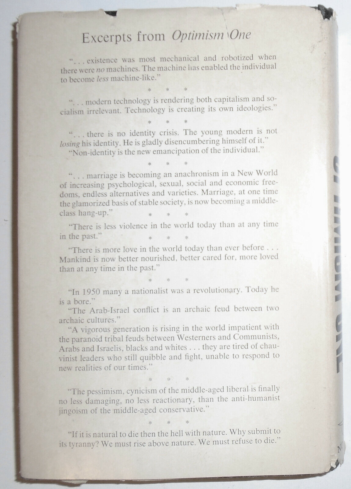 Optimism One : the emerging radicalism, F. M. Esfandiary SIGNED 1st Edition 1970