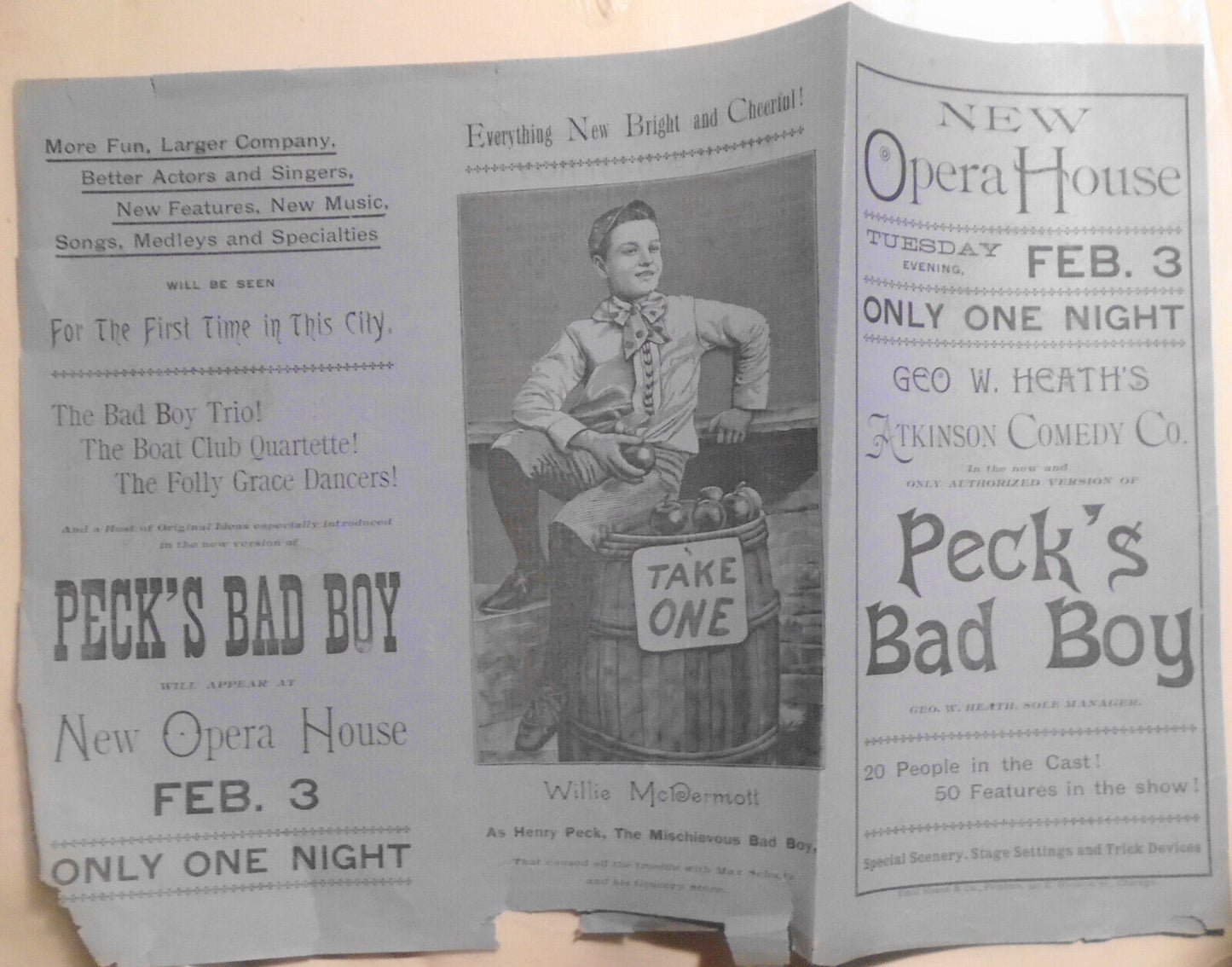 1893 Peck's Bad Boy program - George W. Heath's Atkinson Comedy Company