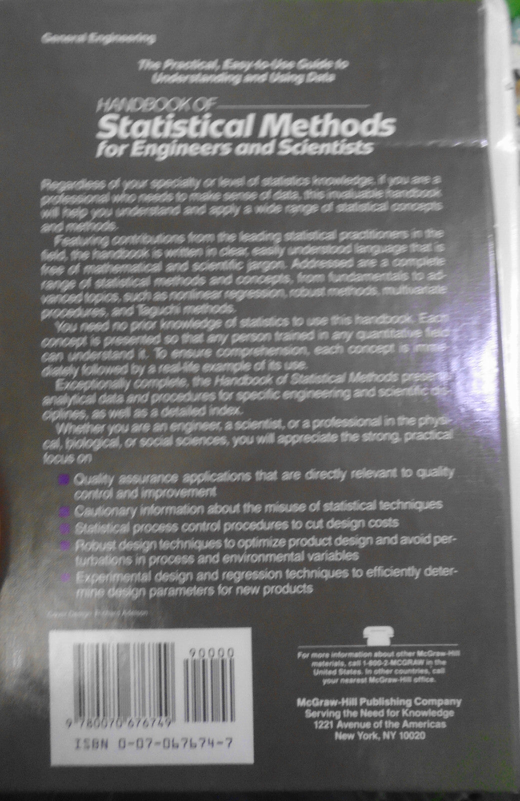Handbook Of Statistical Methods For Engineers And Scientists, by Wadsworth, 1990