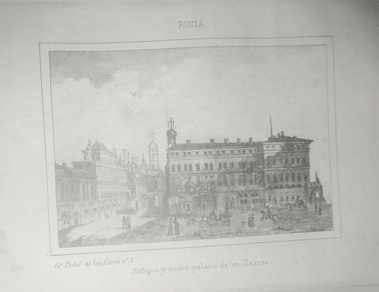 1840 Russia - Antiguo y nuevo palacio de los Czares - engraving. Chopin