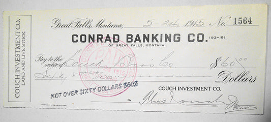 1915 Conrad Banking Co check, Great Falls, Montana