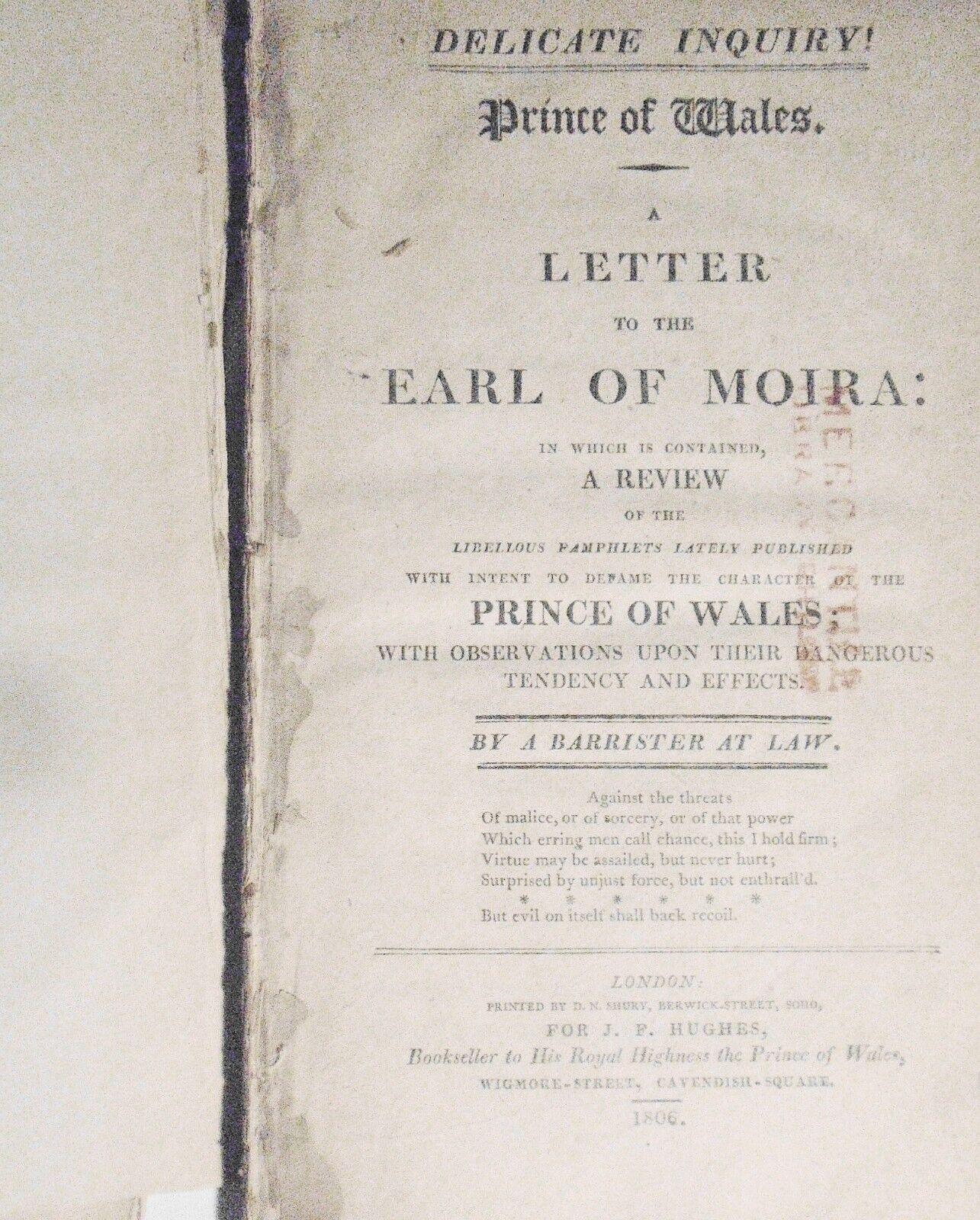 1806 Delicate inquiry! Prince of Wales. A letter to the Earl of Moira