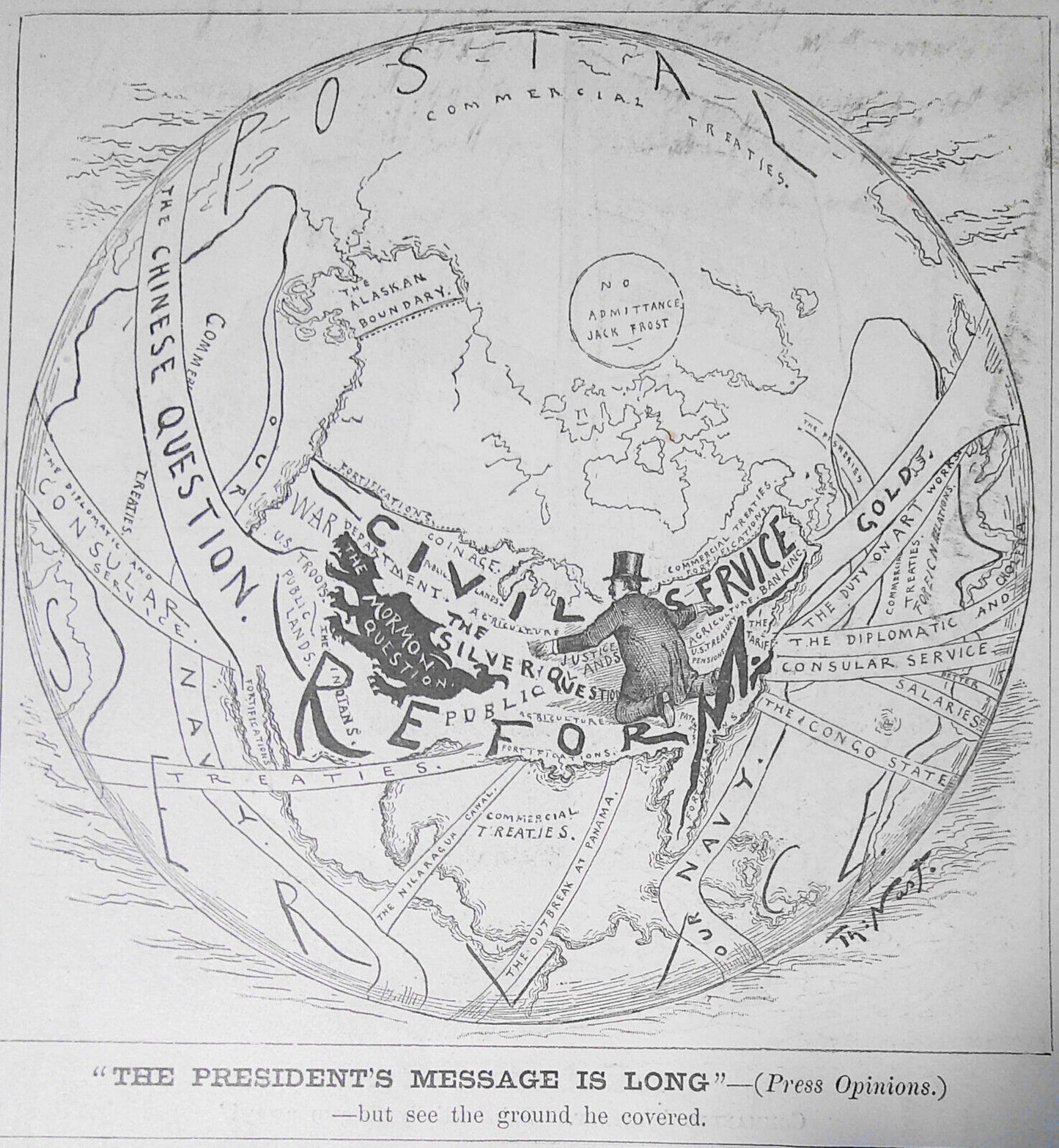 The President's Message Is Long. By Thomas Nast. Cartoon in Harper's Weekly 1885