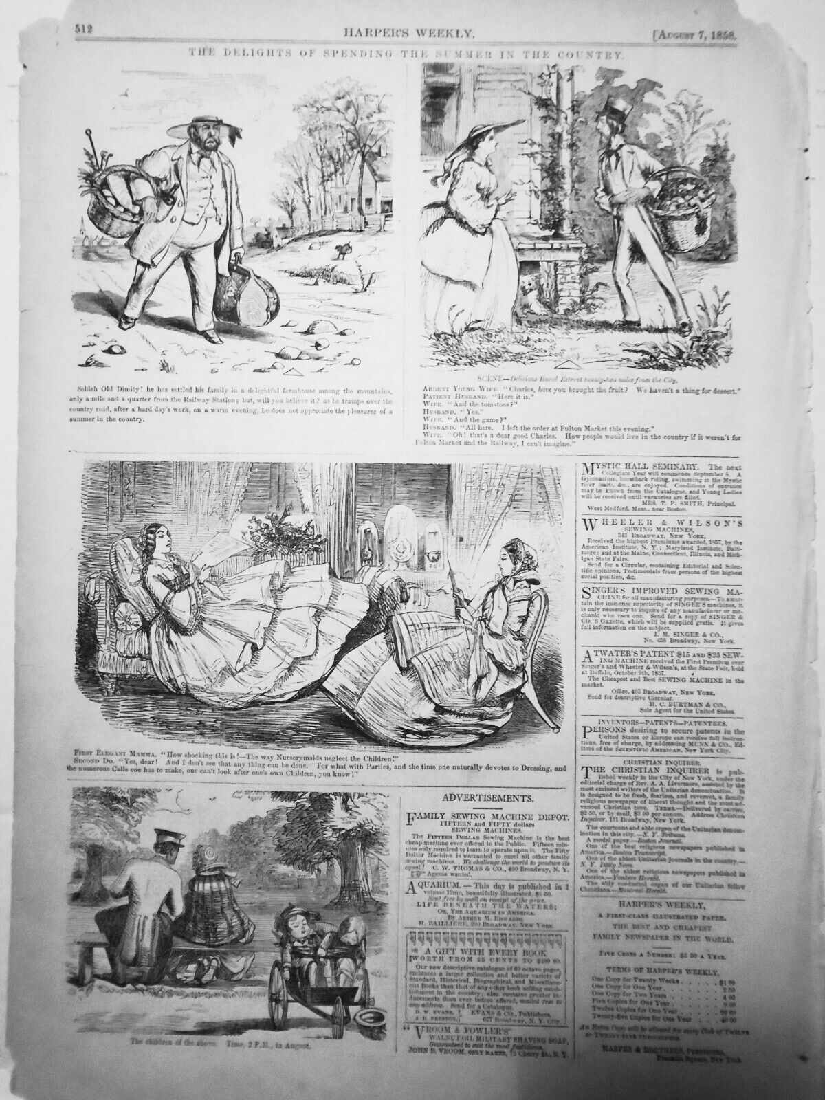 The Delights of Spending the Summer in the Country -- Harper's Weekly, 1858