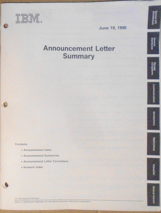 IBM Announcement Letter Summary, June 19, 1990 : System/370; AIX; Token-ring etc