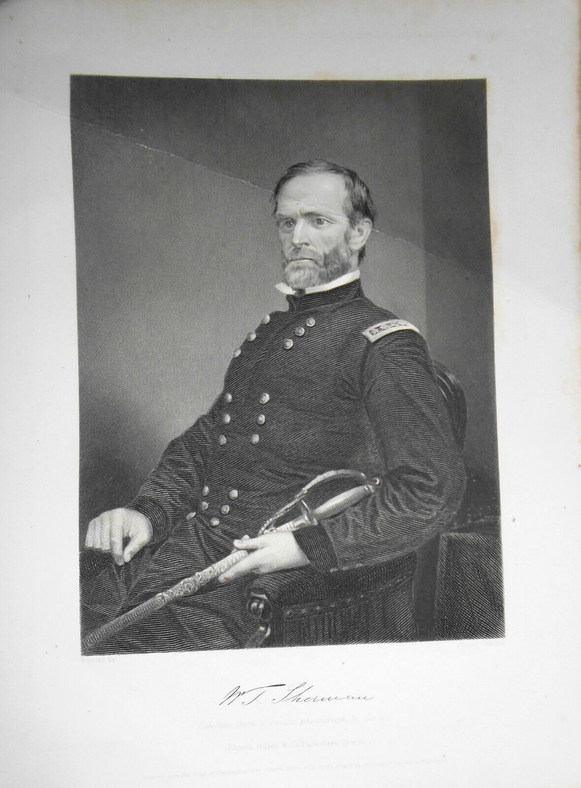 William T. Sherman - portrait steel engraving - 1876 - Duyckinck Int'l Gallerie