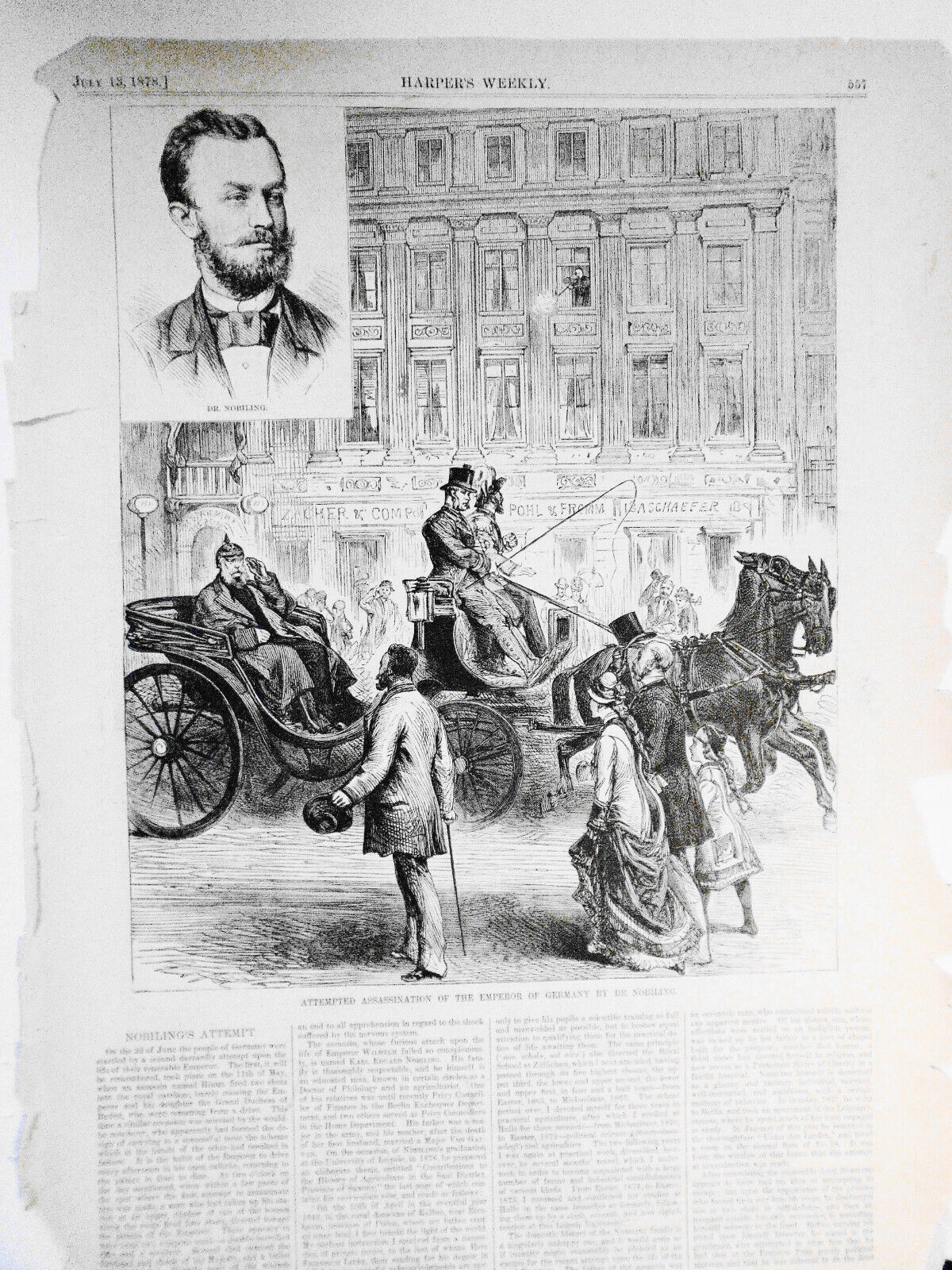 Attempted assassination of the Emperor of Germany by Dr. Nobling. 1878 HW
