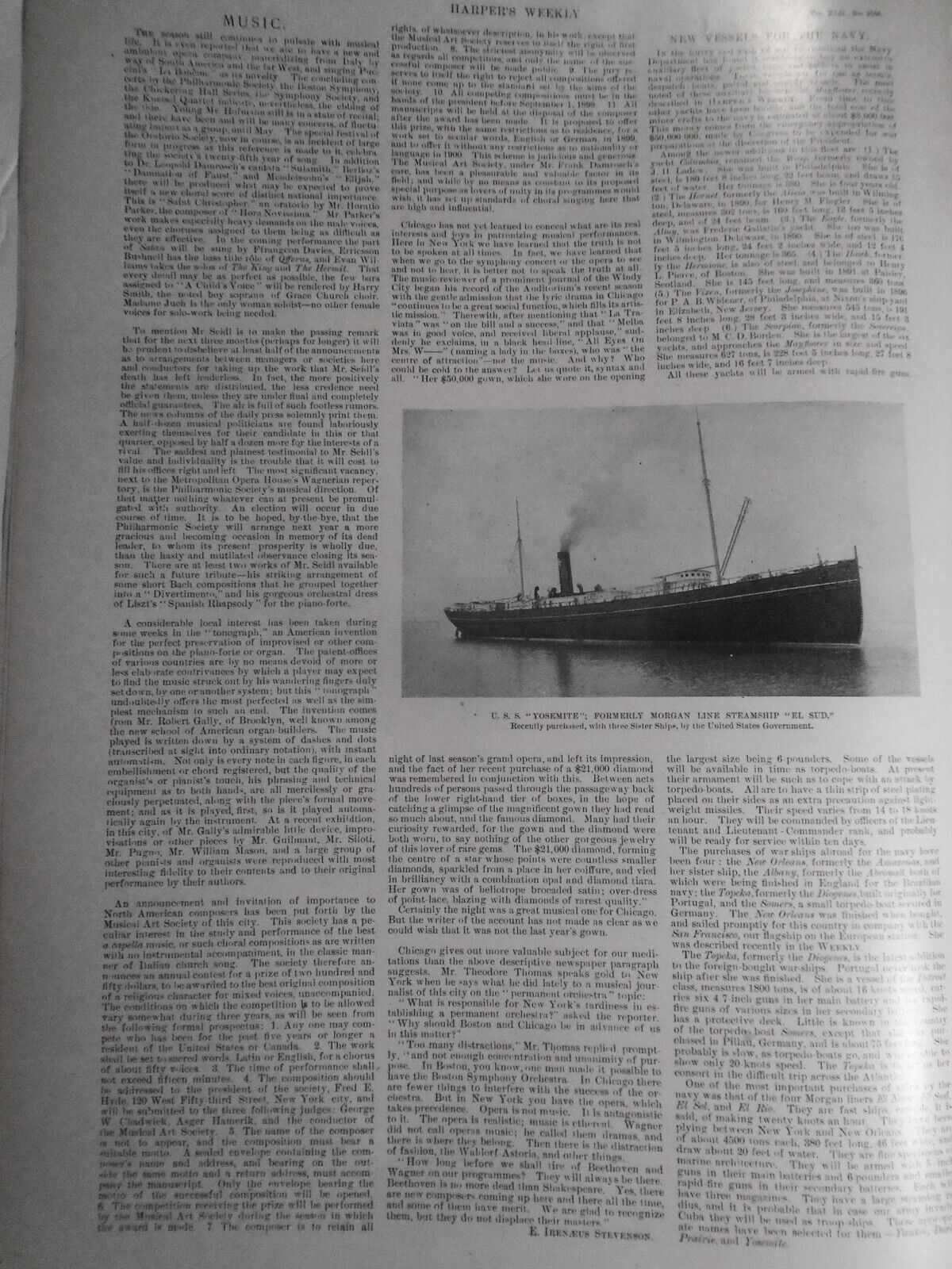 Harper's Weekly, April 16 1898 -  Navy cruisers & yachts; Spain's Naval strength