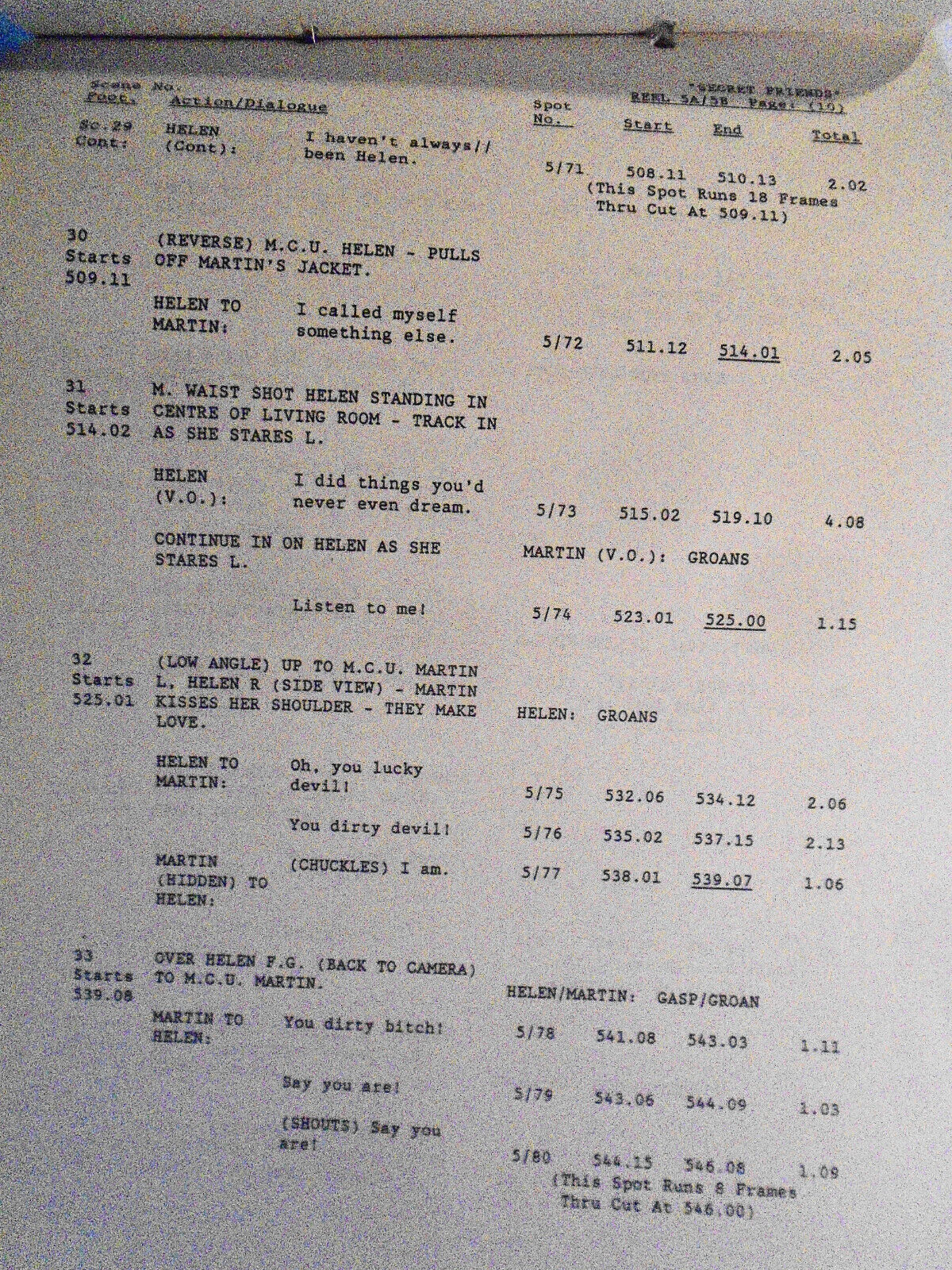 SECRET FRIENDS, by Dennis Potter -- Combined Dialogue ... Release Script. 1991.