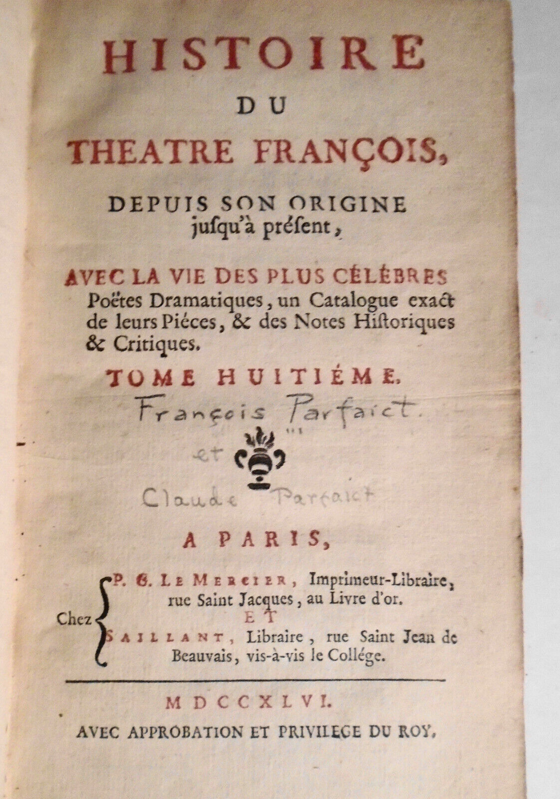 1746 Histoire Du Theatre Francois... Tome 8. Moliere, Corneille, Cirano Bergerac