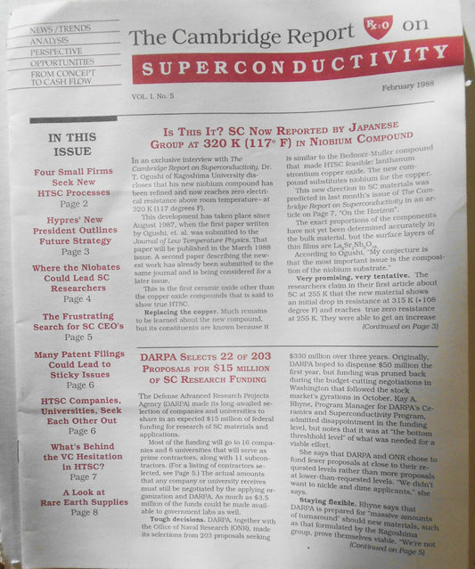 The Cambridge Report on Superconductivity, February 1988. David Gumpert, Editor