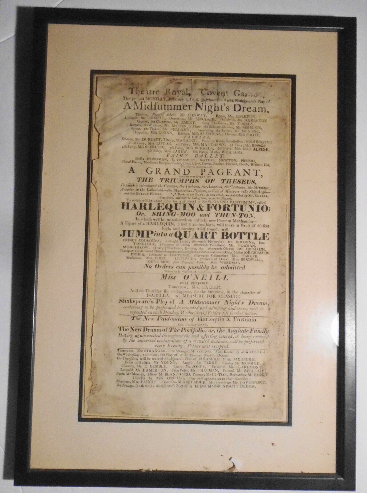 1816 A Midsummer Night's Dream -Shakespeare Playbill Theatre Royal Covent Garden