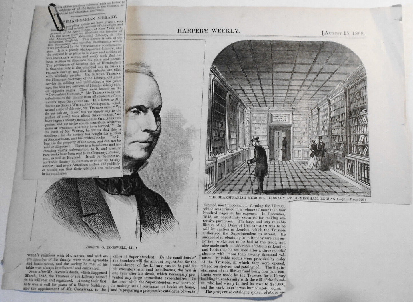 The Shakspearian Memorial Library at Birmingham, England. Harper's Weekly, 1868