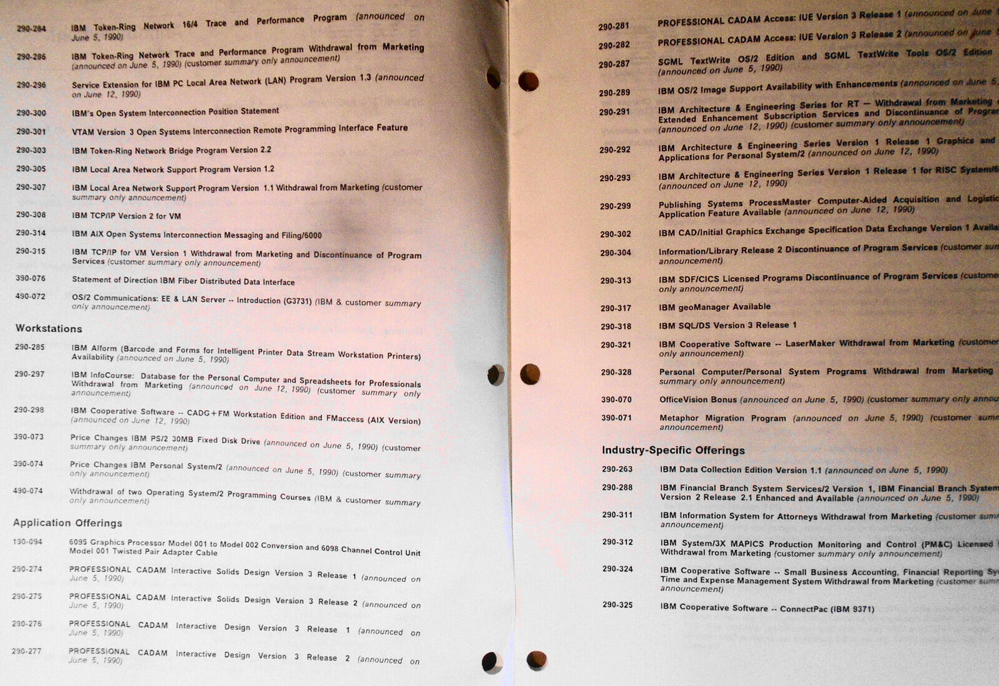 IBM Announcement Letter Summary, June 19, 1990 : System/370; AIX; Token-ring etc