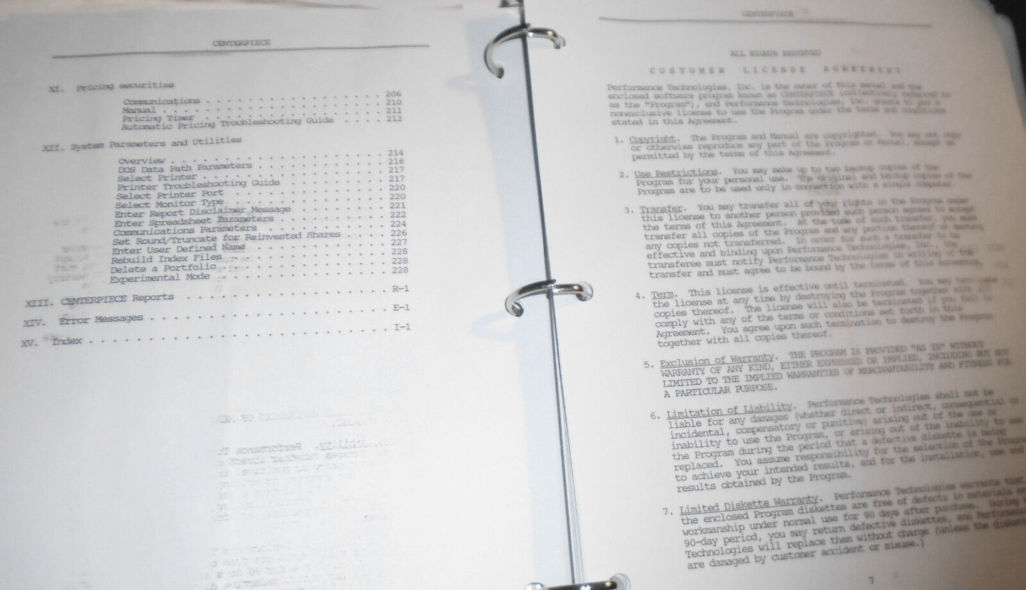 Centerpiece Portfolio Management Software - Trial Program - 1988, for IBM PCs