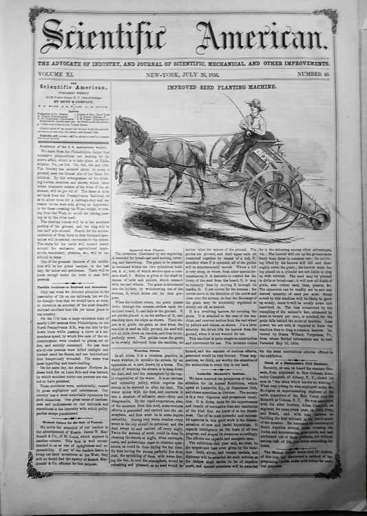 Scientific American, July 26, 1856. Ballooning; Railroad & Steamboats accidents