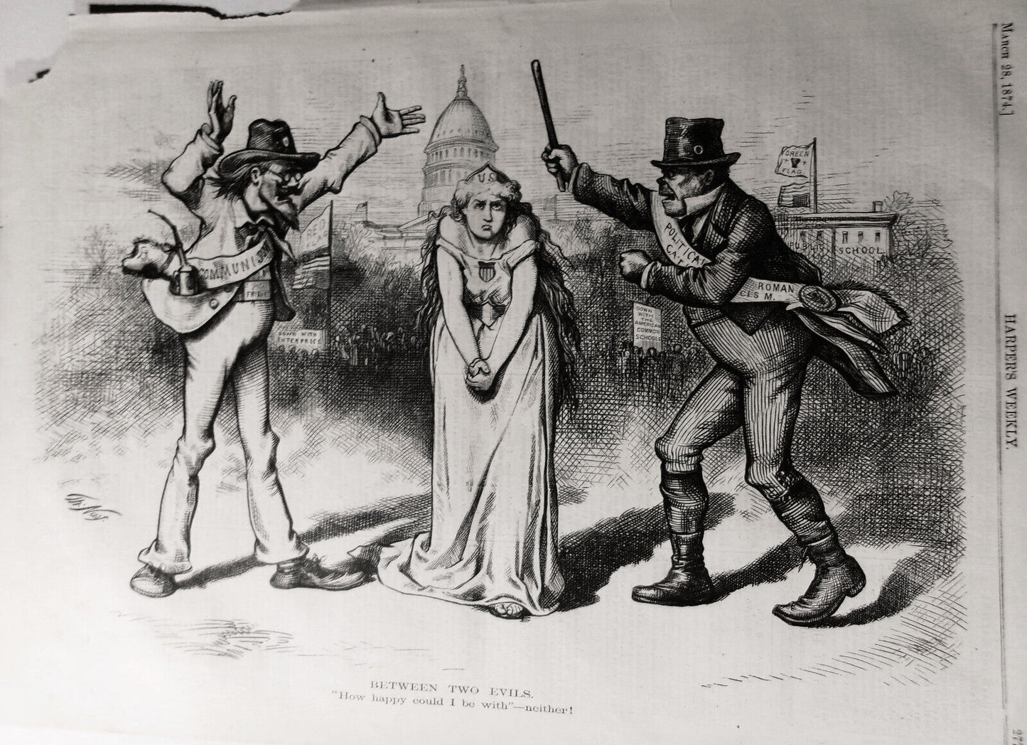 Between Two Evils, by Thomas Nast - Harper's Weekly, March 28, 1874