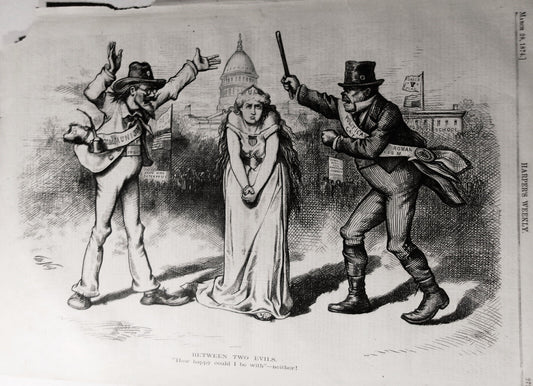 Between Two Evils, by Thomas Nast - Harper's Weekly, March 28, 1874