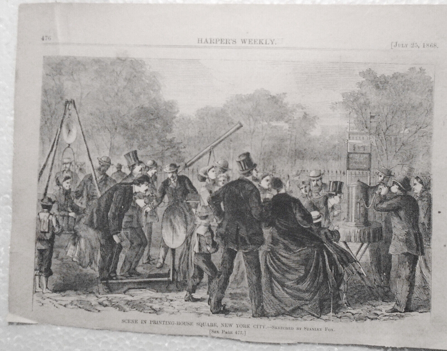 Scene in Printing House Square New York City. Harper's Weekly July 25, 1868