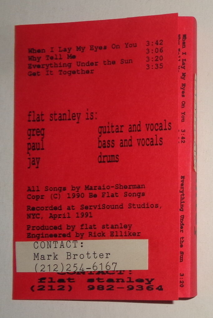 FLAT STANLEY  - Rare Demo Cassette 1991 - - Greg, Paul, Jay - Mark Brotter / NEW