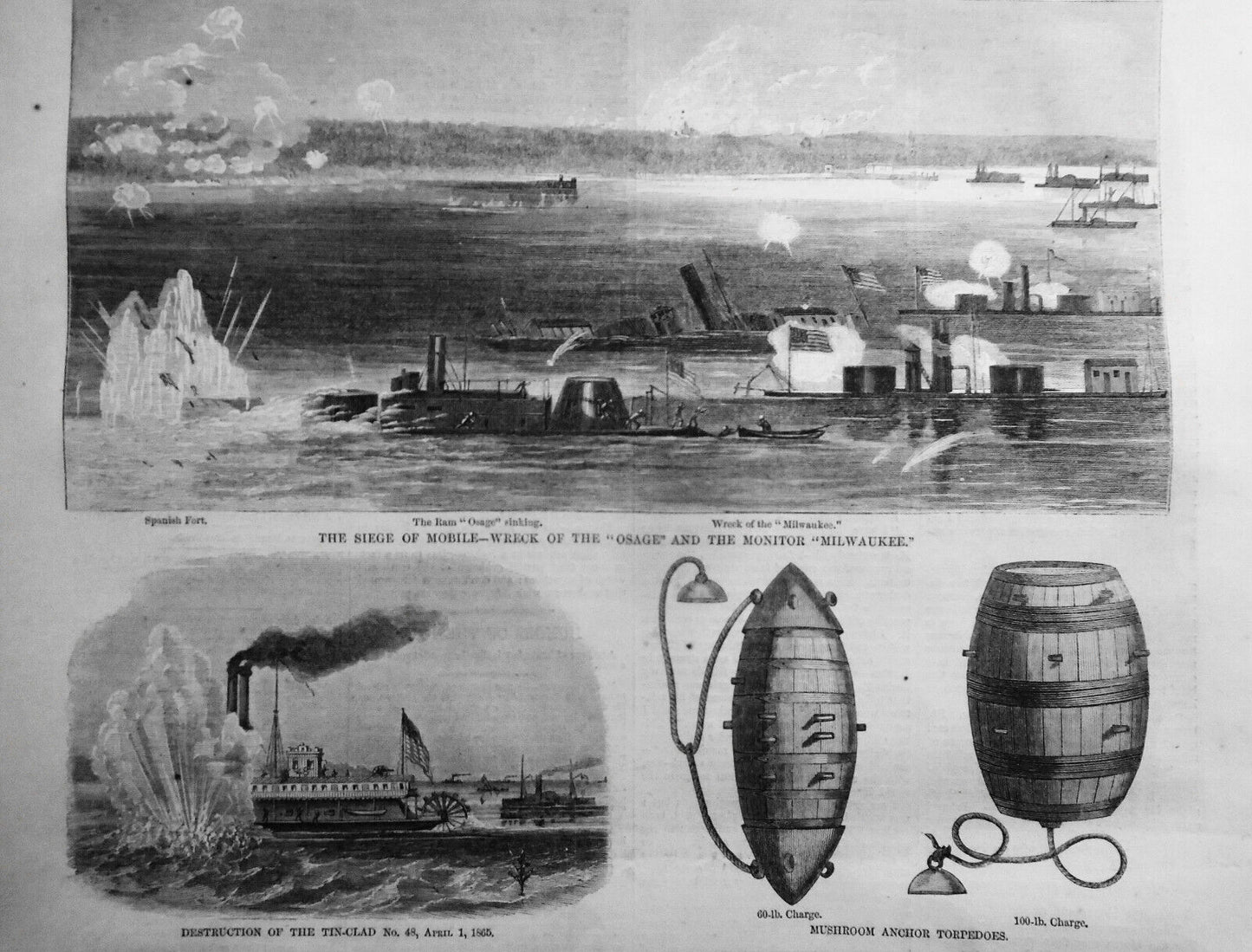 Siege Of Mobile, AL - Harper's Weekly April 29, 1865 - Original 3 prints on page