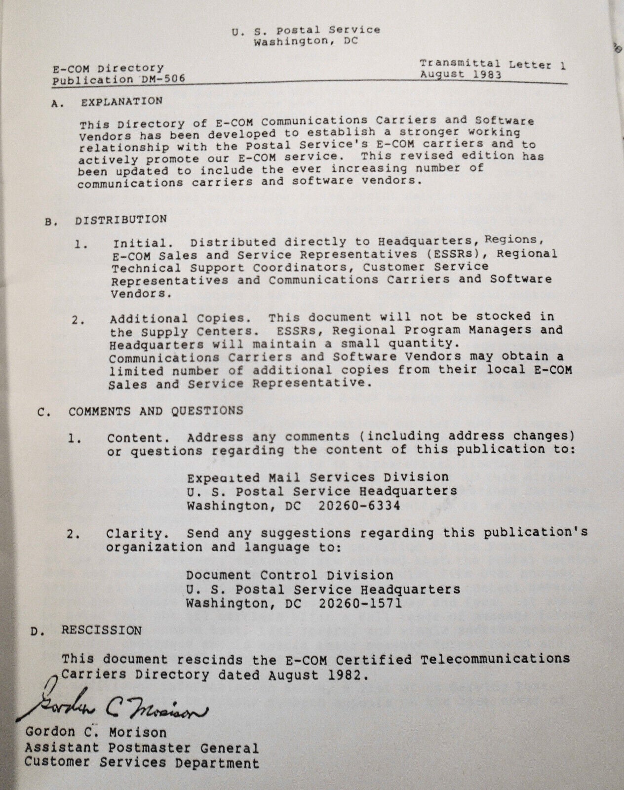 1983 E-COM, Electronic Computer Originated Mail, Promo Kit - by USPS