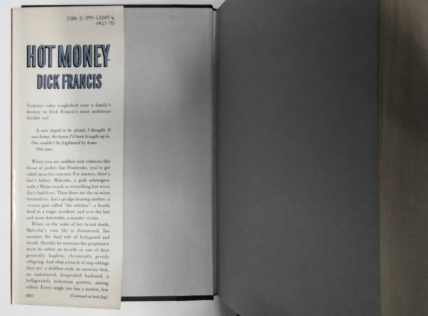 Dick Francis / HOT MONEY Signed 1st Edition 1988 HC/DJ First Printing