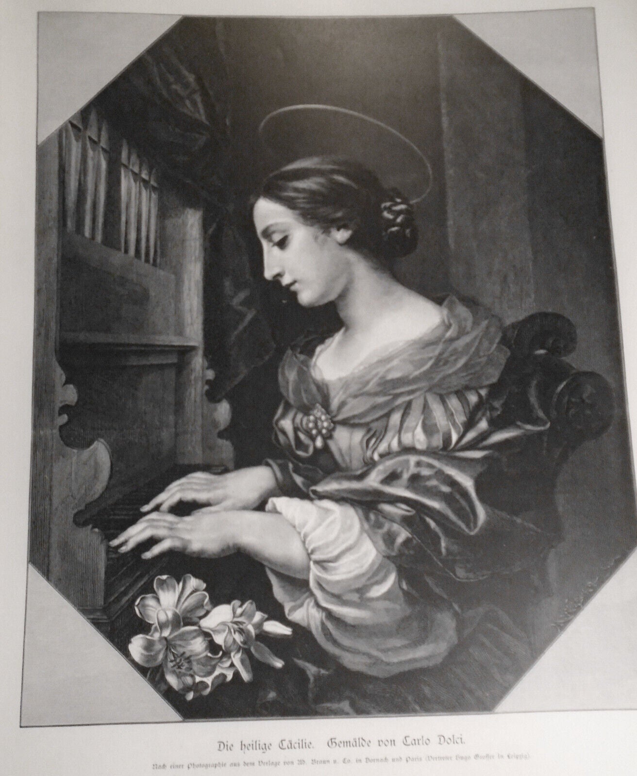 Die Heilige Cacilie, von Carlo Dolci  -- 1886 - Original antique print