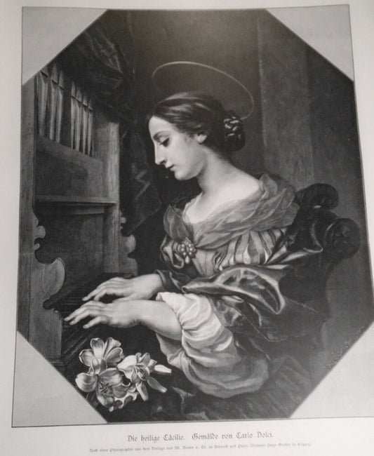 Die Heilige Cacilie, von Carlo Dolci  -- 1886 - Original antique print