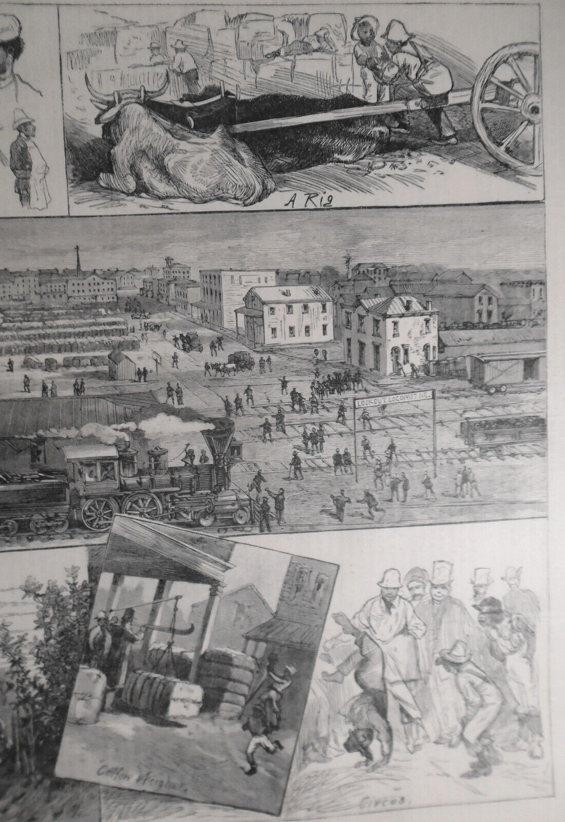 A Cotton Blockade at Meridian, Mississippi, by JH Moses  - Harper's Weekly, 1880