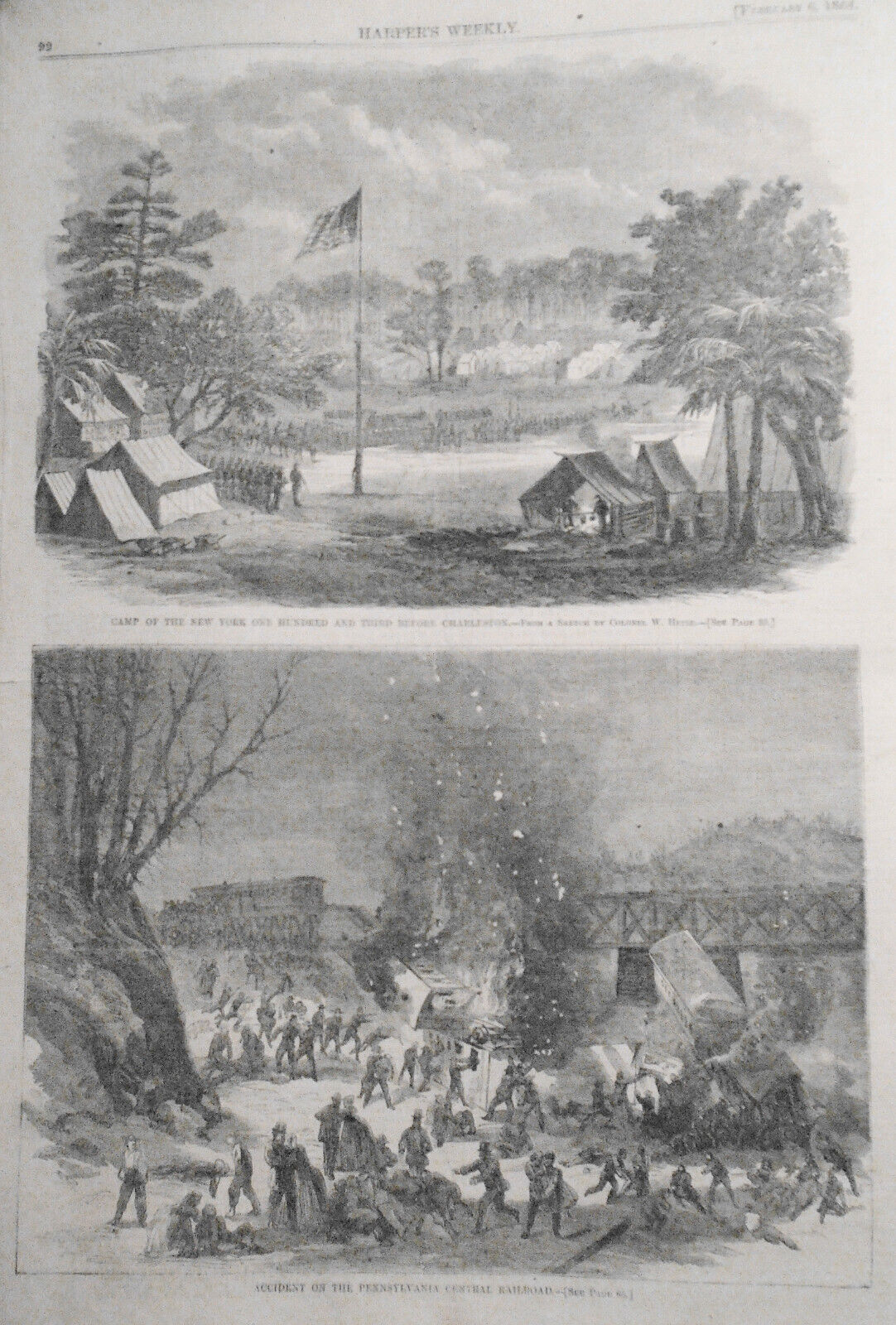 Harper's Weekly February 6, 1864.  Halt Of Wagon Train- Winslow Homer, Civil War