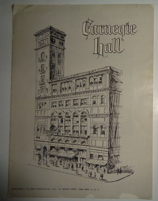 MARTHA LIPTON, MEZZO-SOPRANO - NY PHILHARMONIC PROGRAM CARNEGIE HALL, 1961