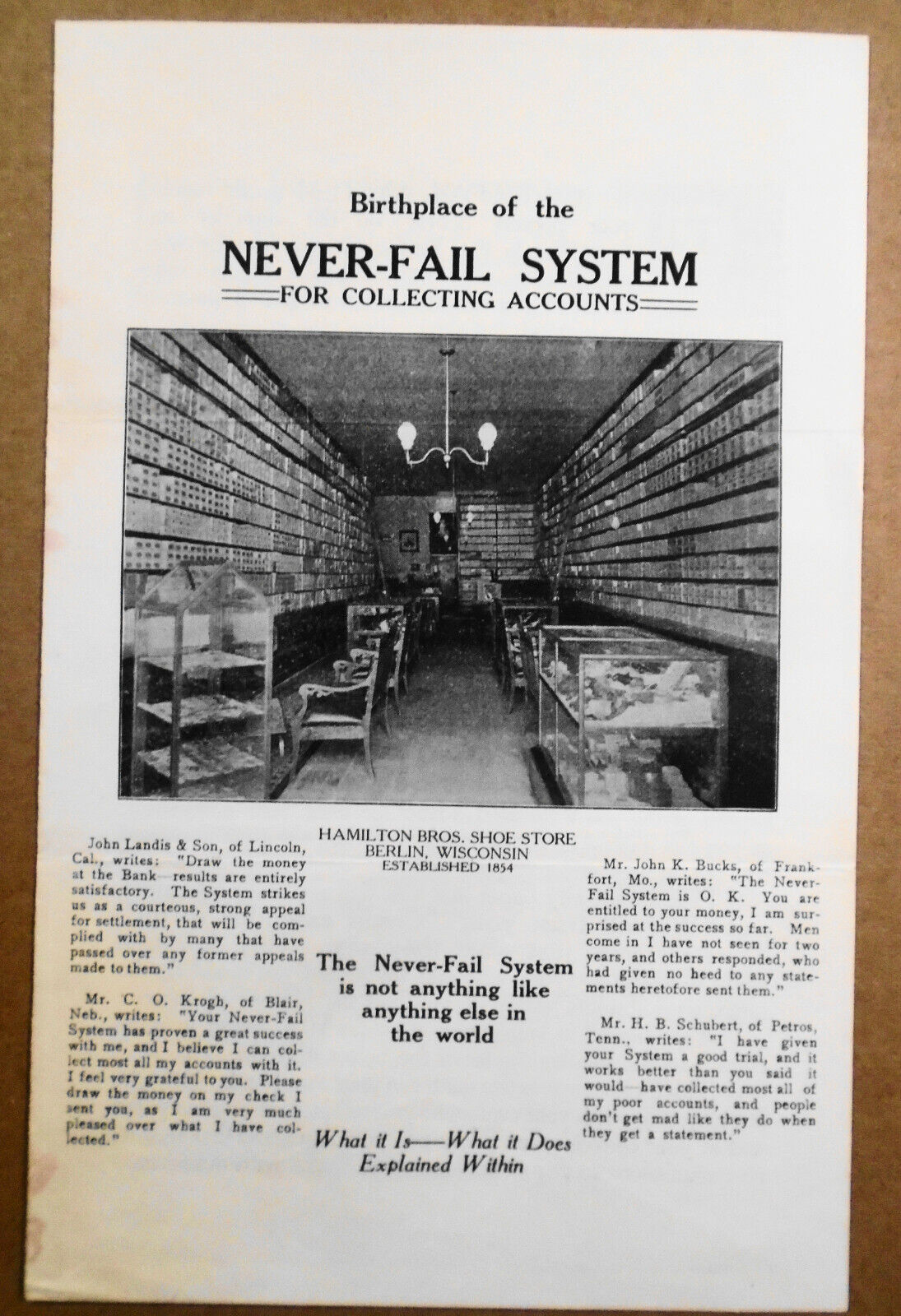 The Never-Fail System for Collecting Accounts - vintage brochure