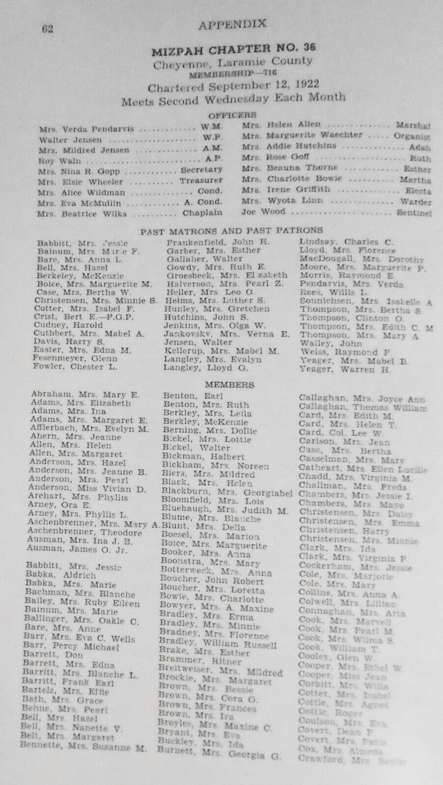 1950 Proceedings of Grand Chapter of Wyoming, Order of the Eastern Star