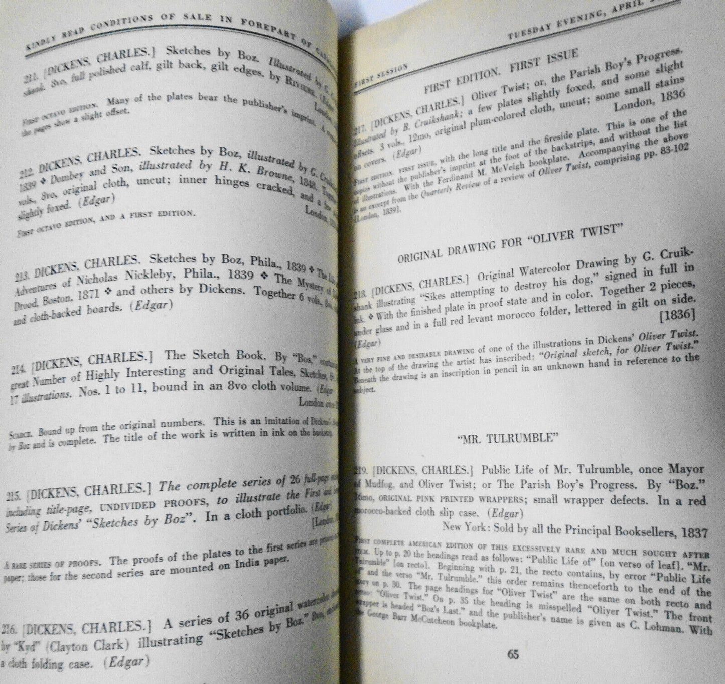 First Editions ... Of Charles Dickens...Herman Leroy Edgar  - 1944 Parke-Bernet