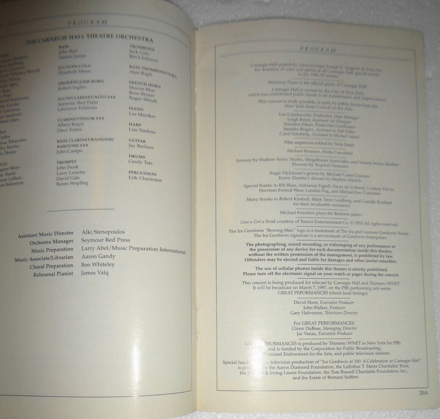 IRA GERSHWIN AT 100 - STAGEBILL & PROGRAM - DEC. 6, 1996 - CARNEGIE HALL
