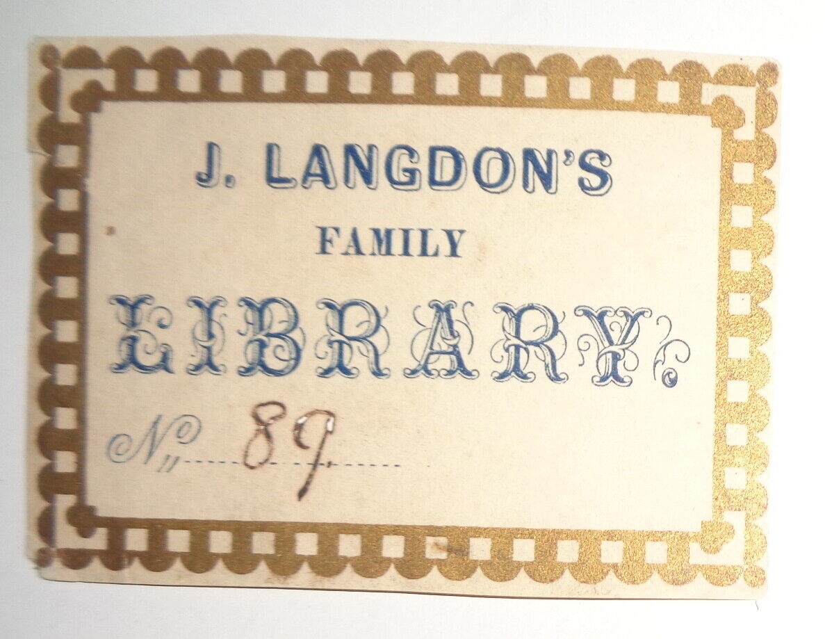 J. LANGDON'S FAMILY LIBRARY - Ex Libris Bookplate - 19th century