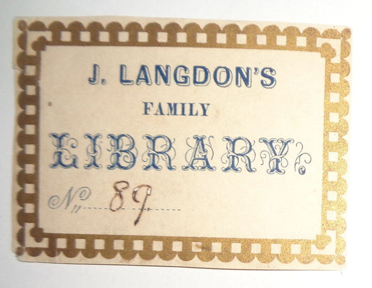 J. LANGDON'S FAMILY LIBRARY - Ex Libris Bookplate - 19th century